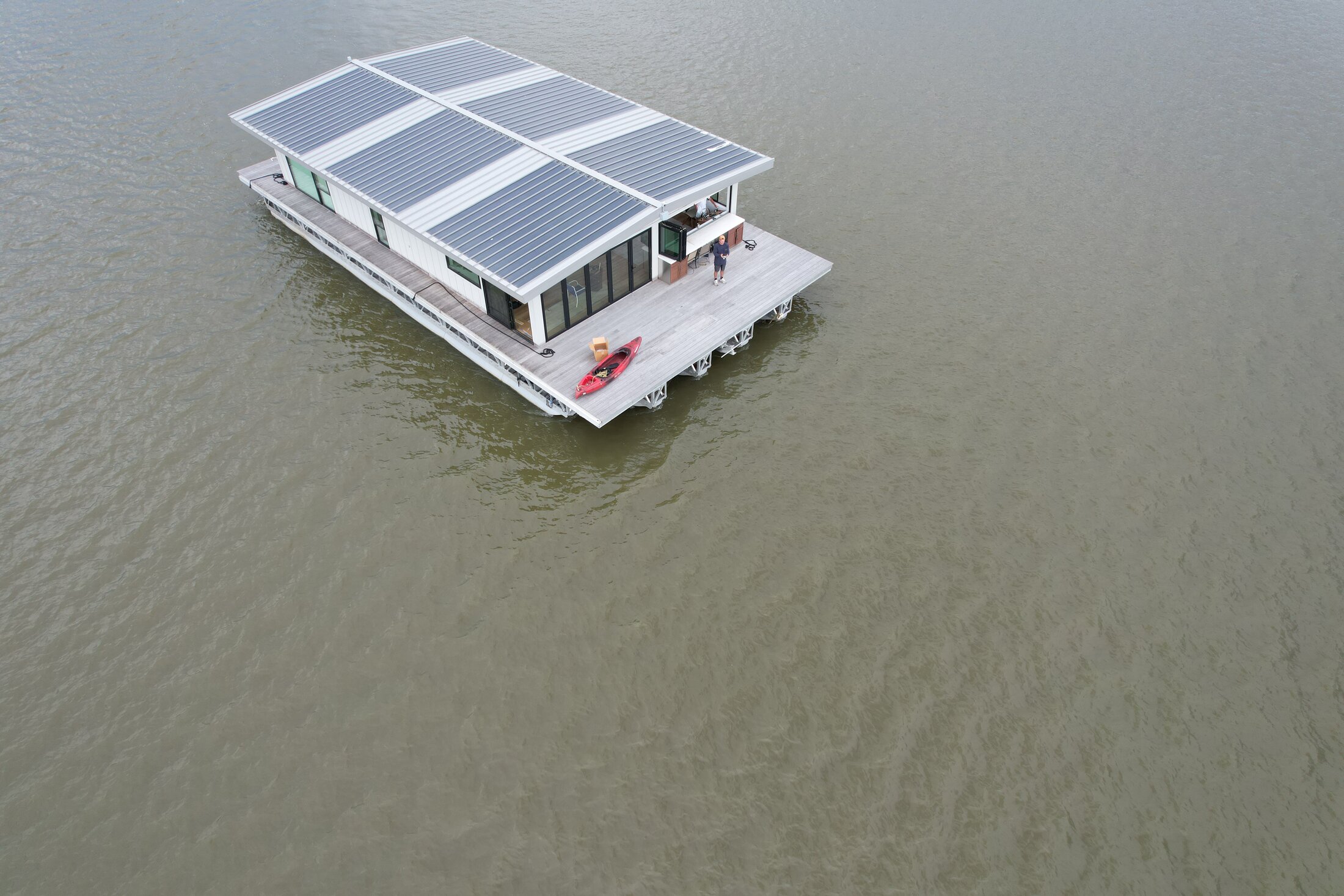 Aerial view of the Dockboat floating on Grand Lake, Oklahoma